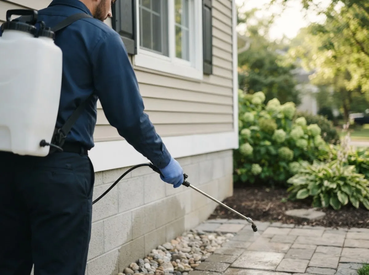 Pest control technician inspecting a home in Seneca, IL